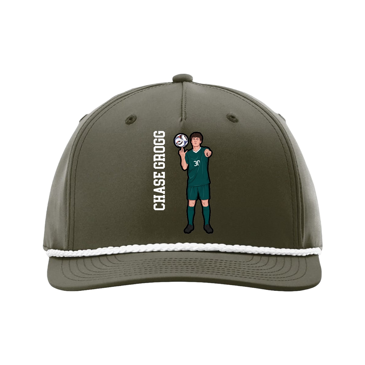Five-Panel Classic Rope Cap — Name Vertical in Green