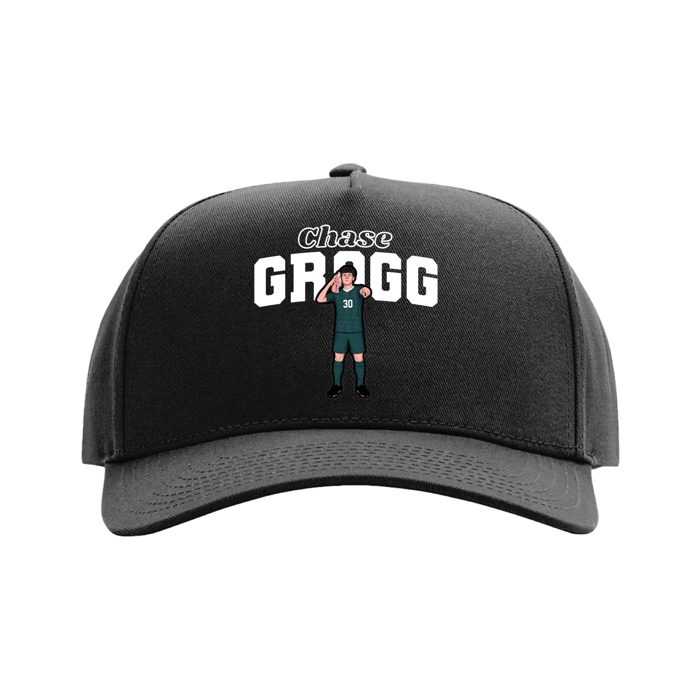 Full Fabric Five-Panel Champ Cap — Name Arch in Black