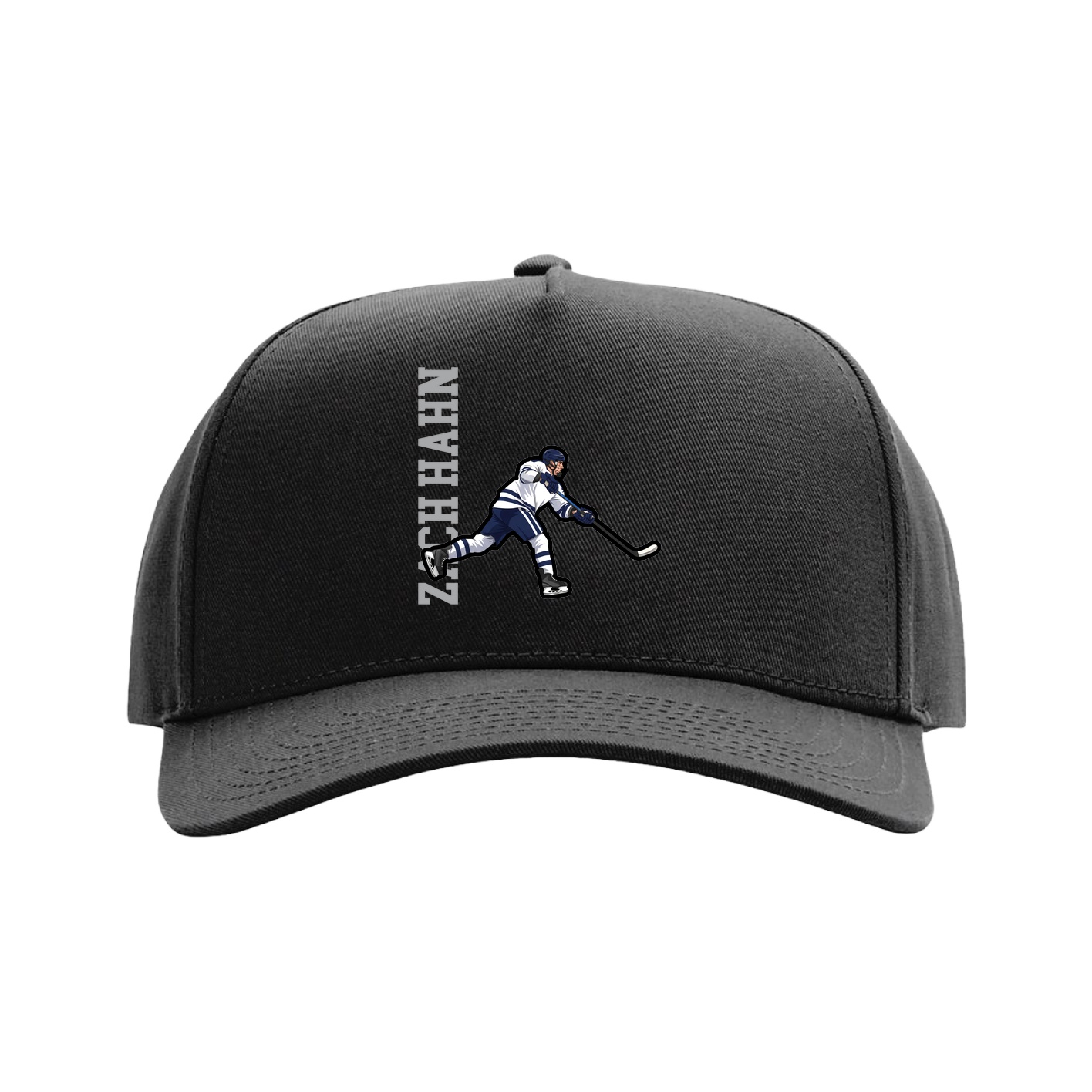 Full Fabric Five-Panel Champ Cap — Name Vertical in Black