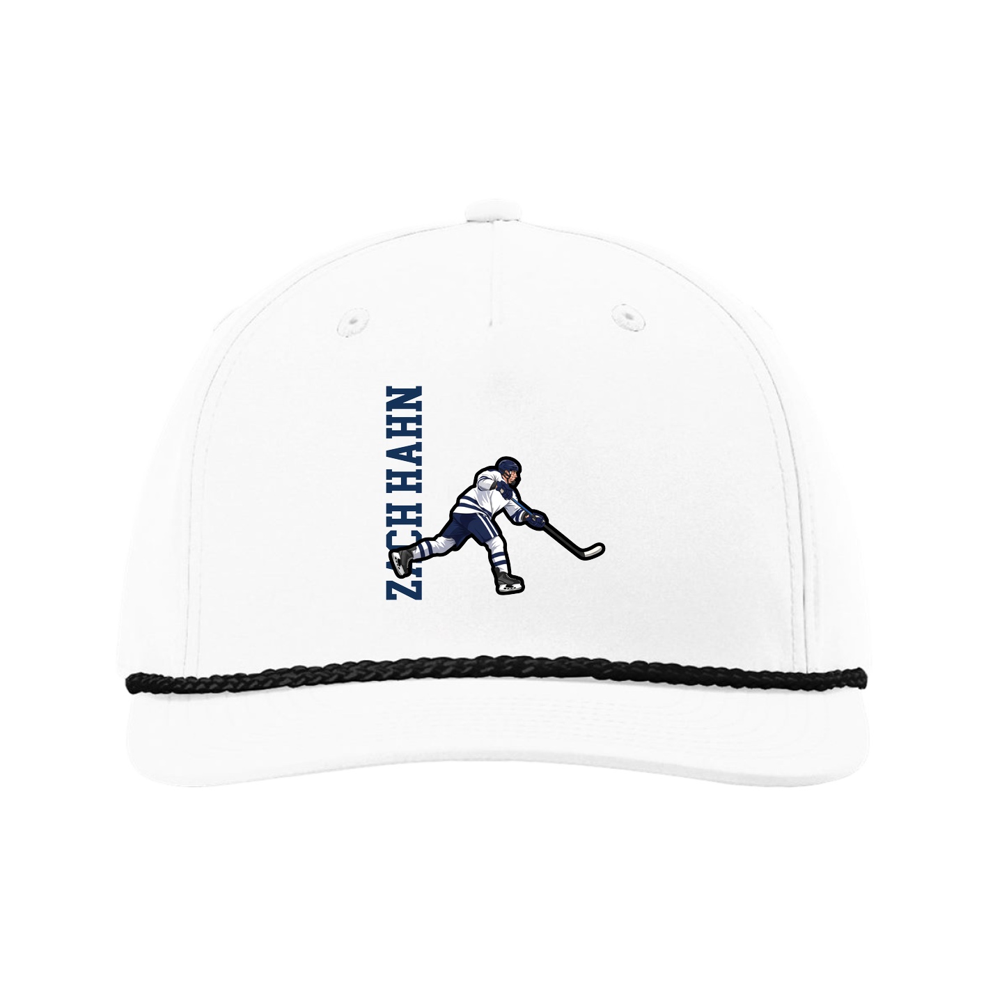 Five-Panel Classic Rope Cap — Name Vertical in White
