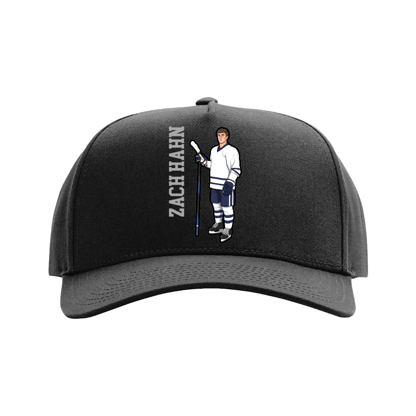 Full Fabric Five-Panel Champ Cap — Name Vertical in Black