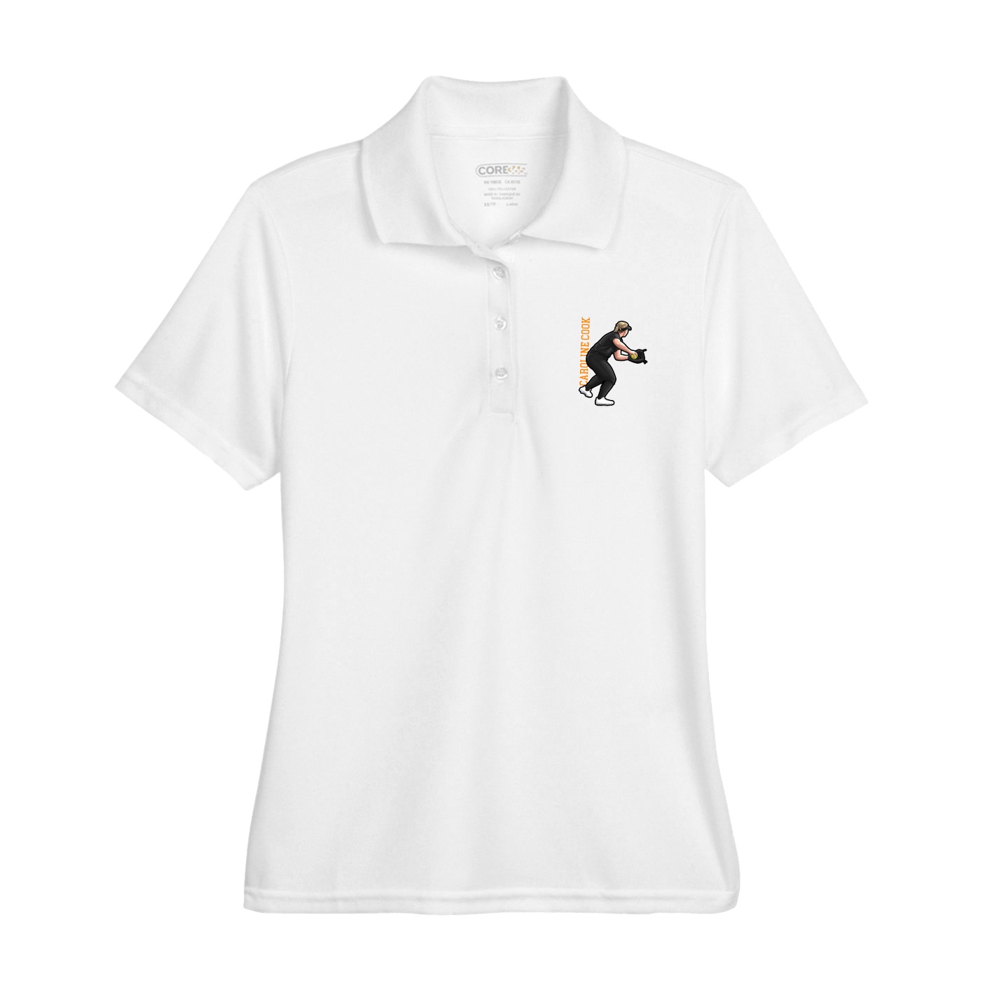 Womens Performance Polo — Name Vertical in White