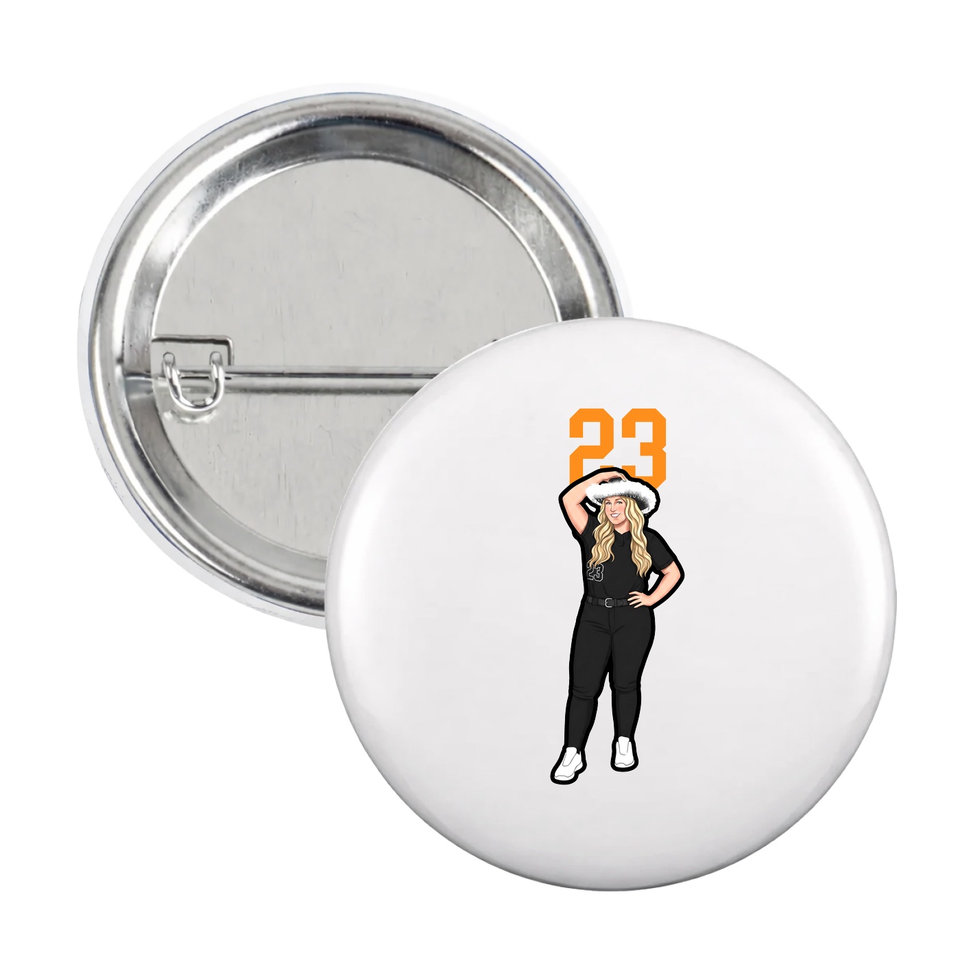 Game Day Button — Number Top in White