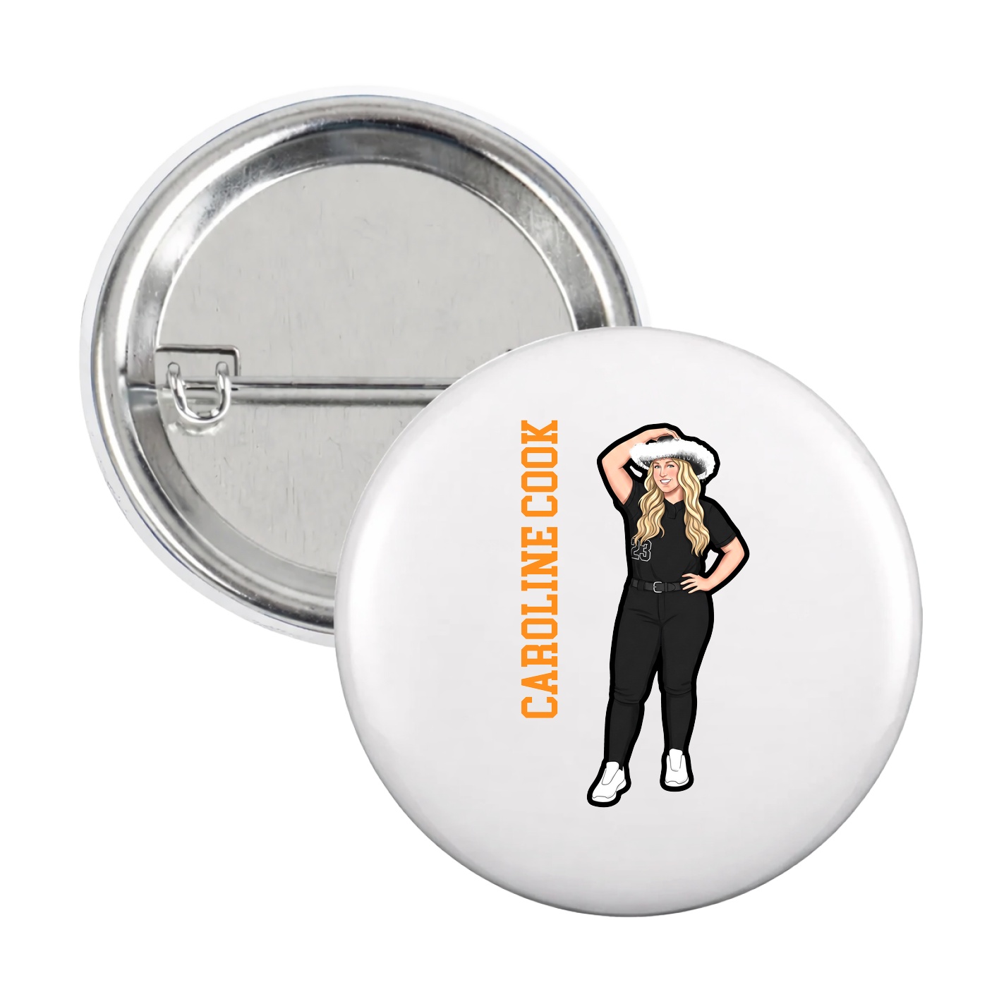 Game Day Button — Name Vertical in White