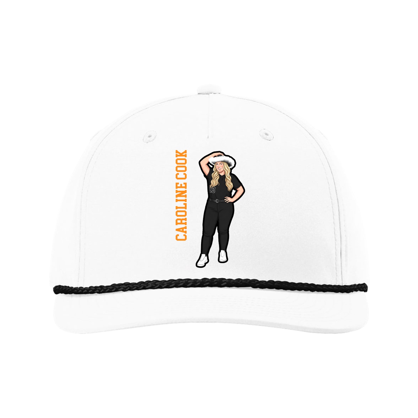 Five-Panel Classic Rope Cap — Name Vertical in White
