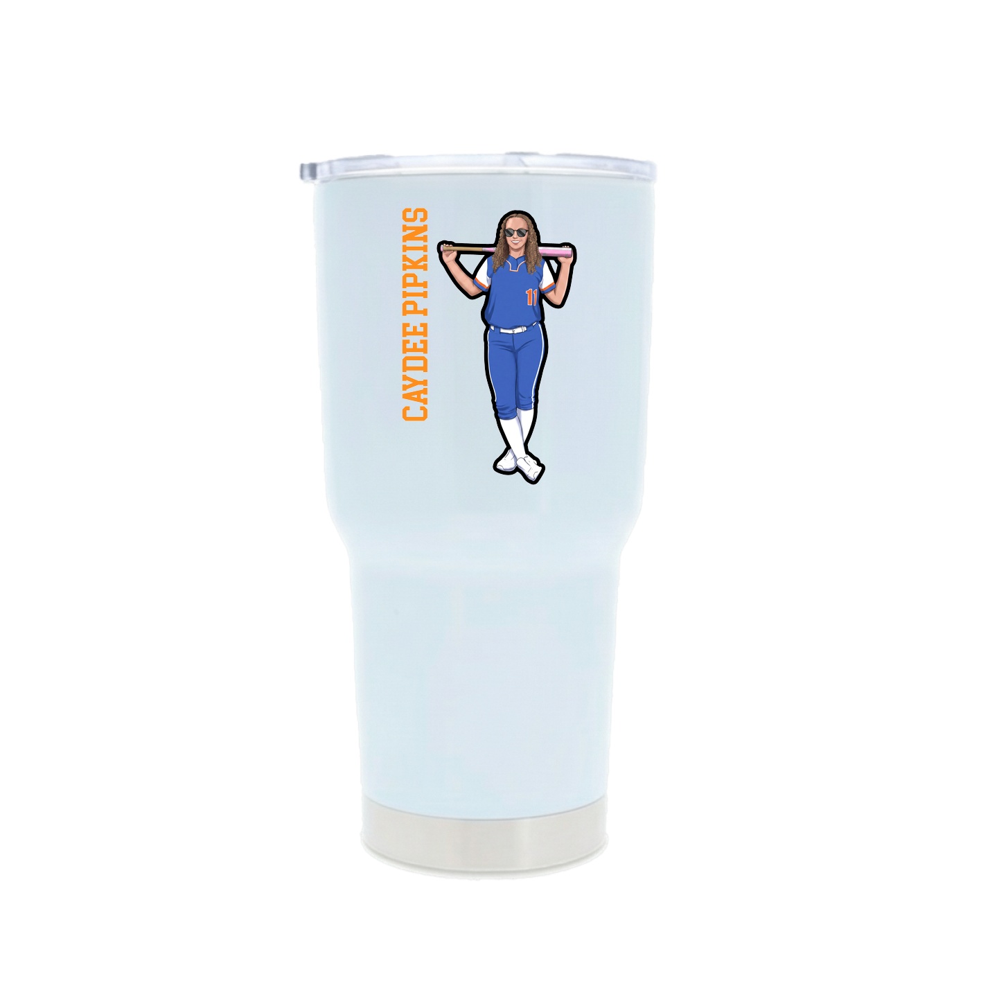 30oz Stainless Steel Tumbler — Name Vertical in White