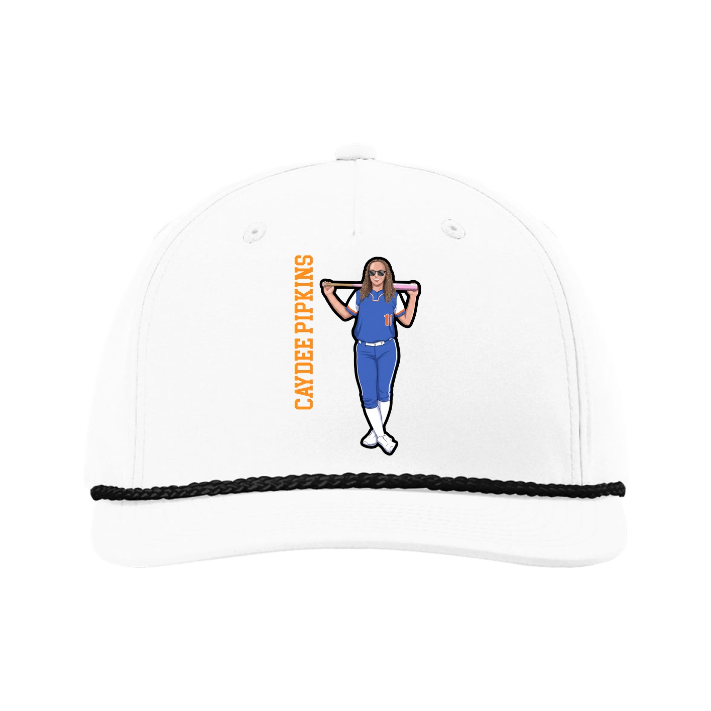 Five-Panel Classic Rope Cap — Name Vertical in White