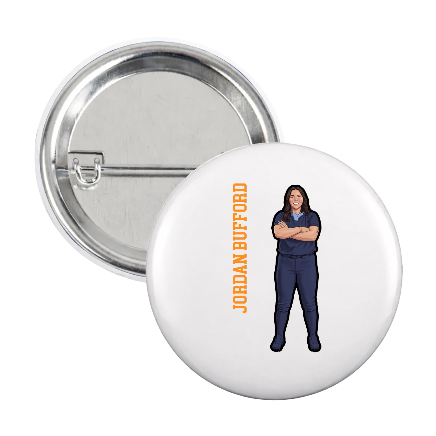 Game Day Button — Name Vertical in White