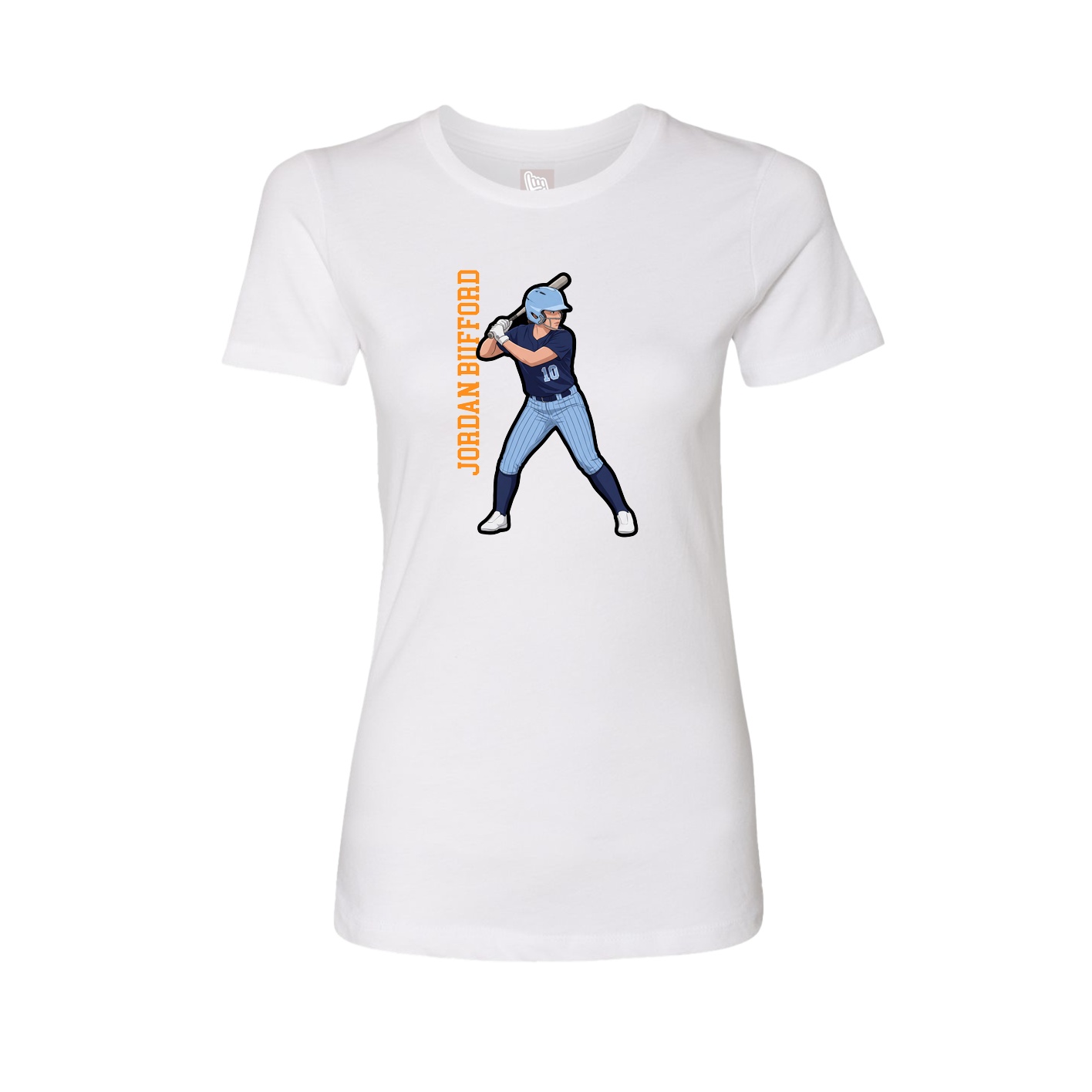 Fitted Women's Tee — Name Vertical in White