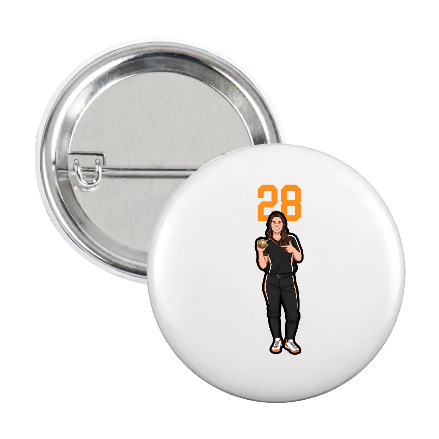 Game Day Button — Number Top in White