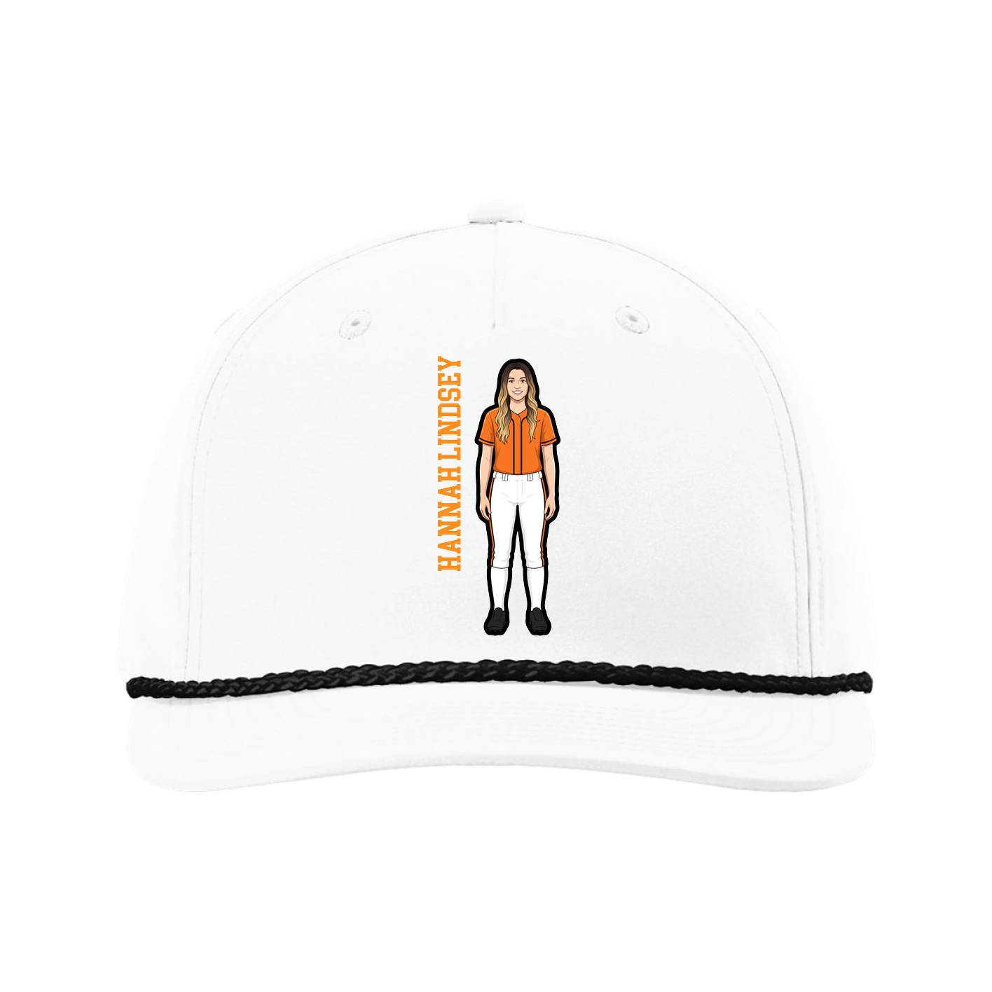 Five-Panel Classic Rope Cap — Name Vertical in White