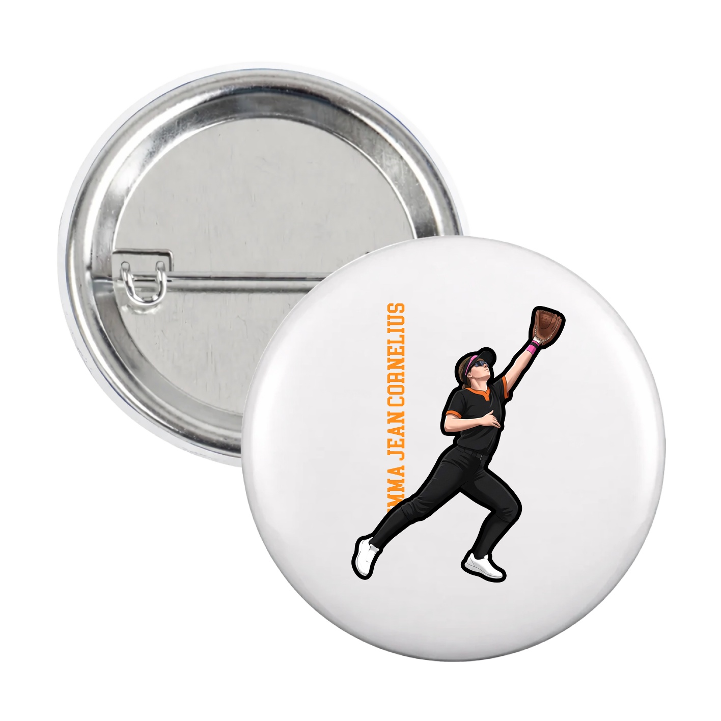 Game Day Button — Name Vertical in White