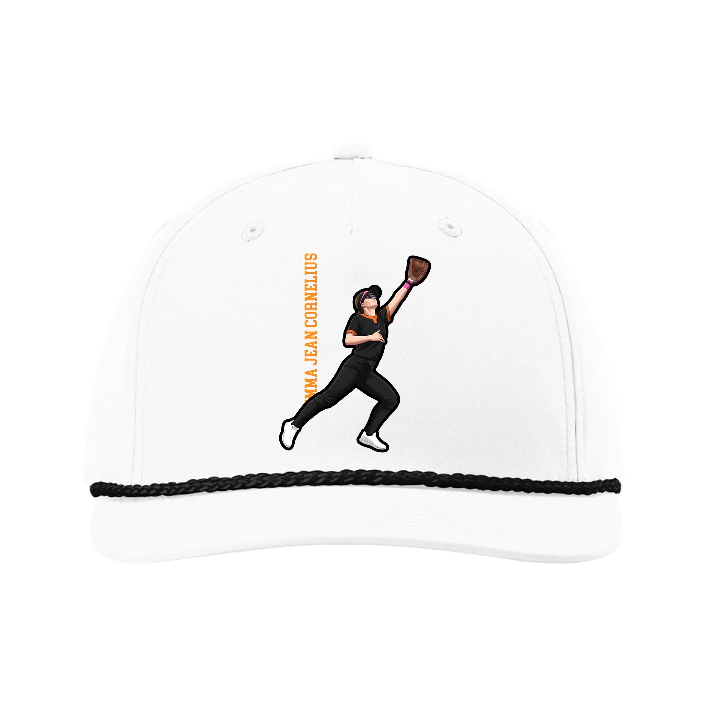 Five-Panel Classic Rope Cap — Name Vertical in White