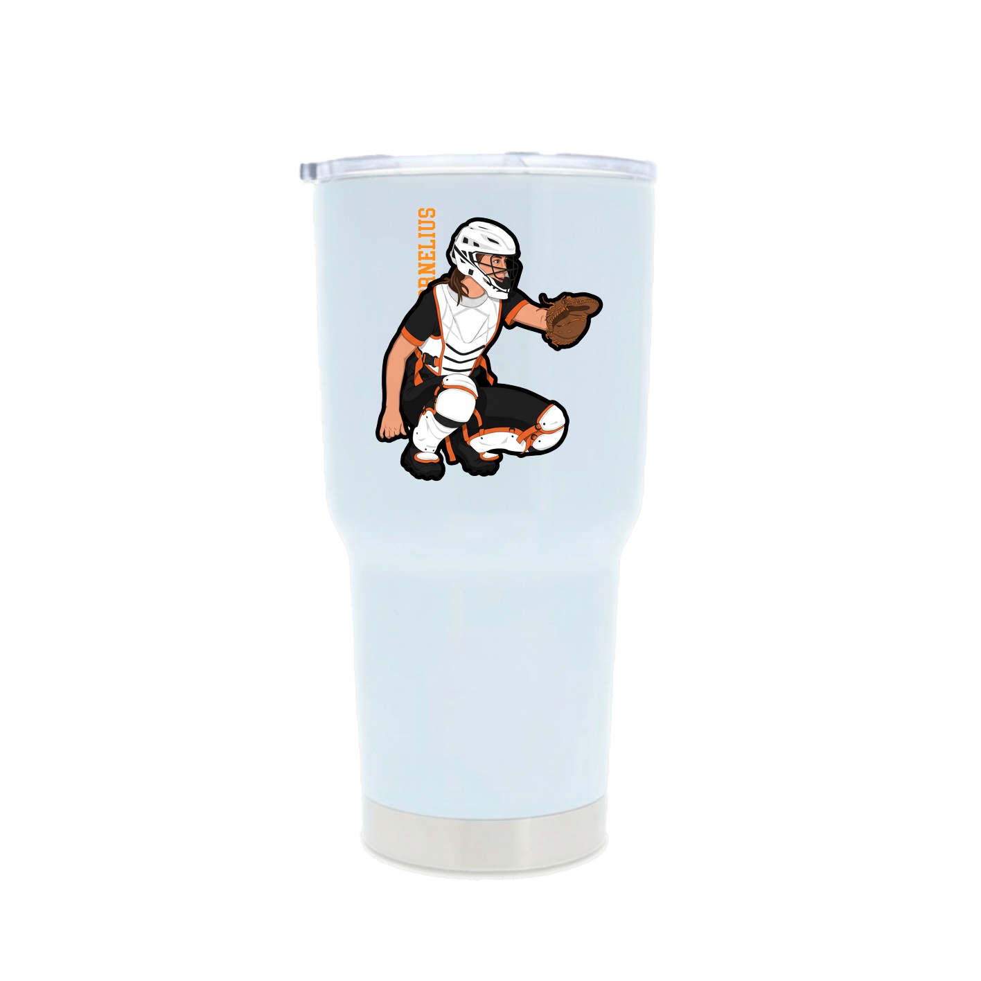 30oz Stainless Steel Tumbler — Name Vertical in White