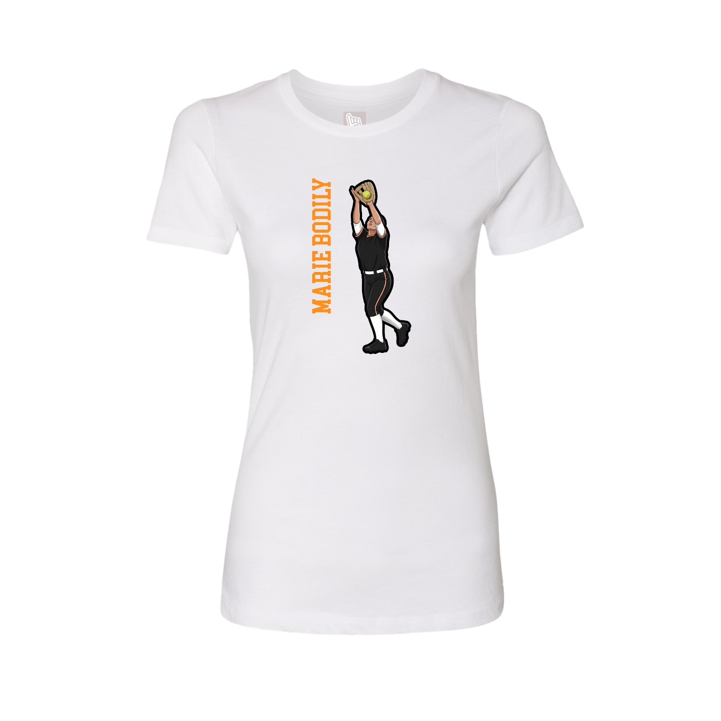Womens Tee — Name Vertical in White