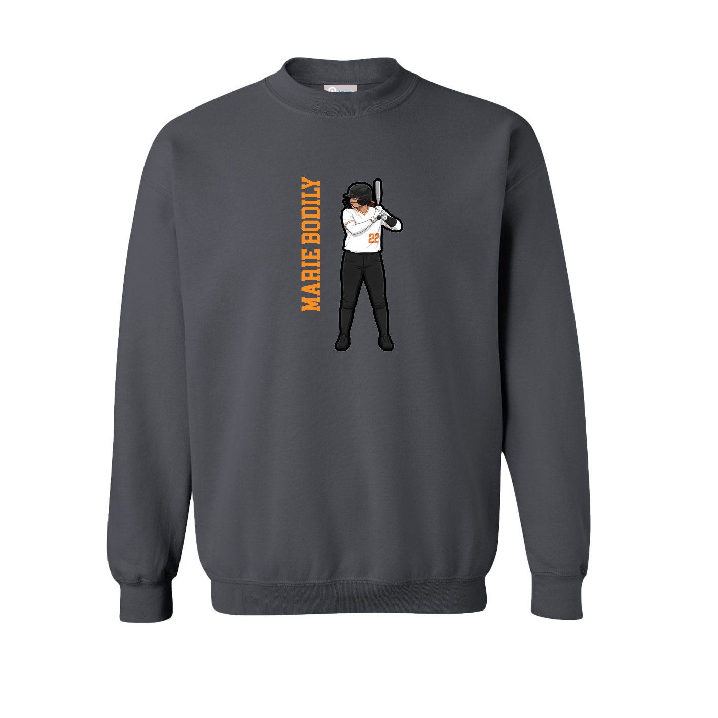 Fleece Crew — Name Vertical in Grey