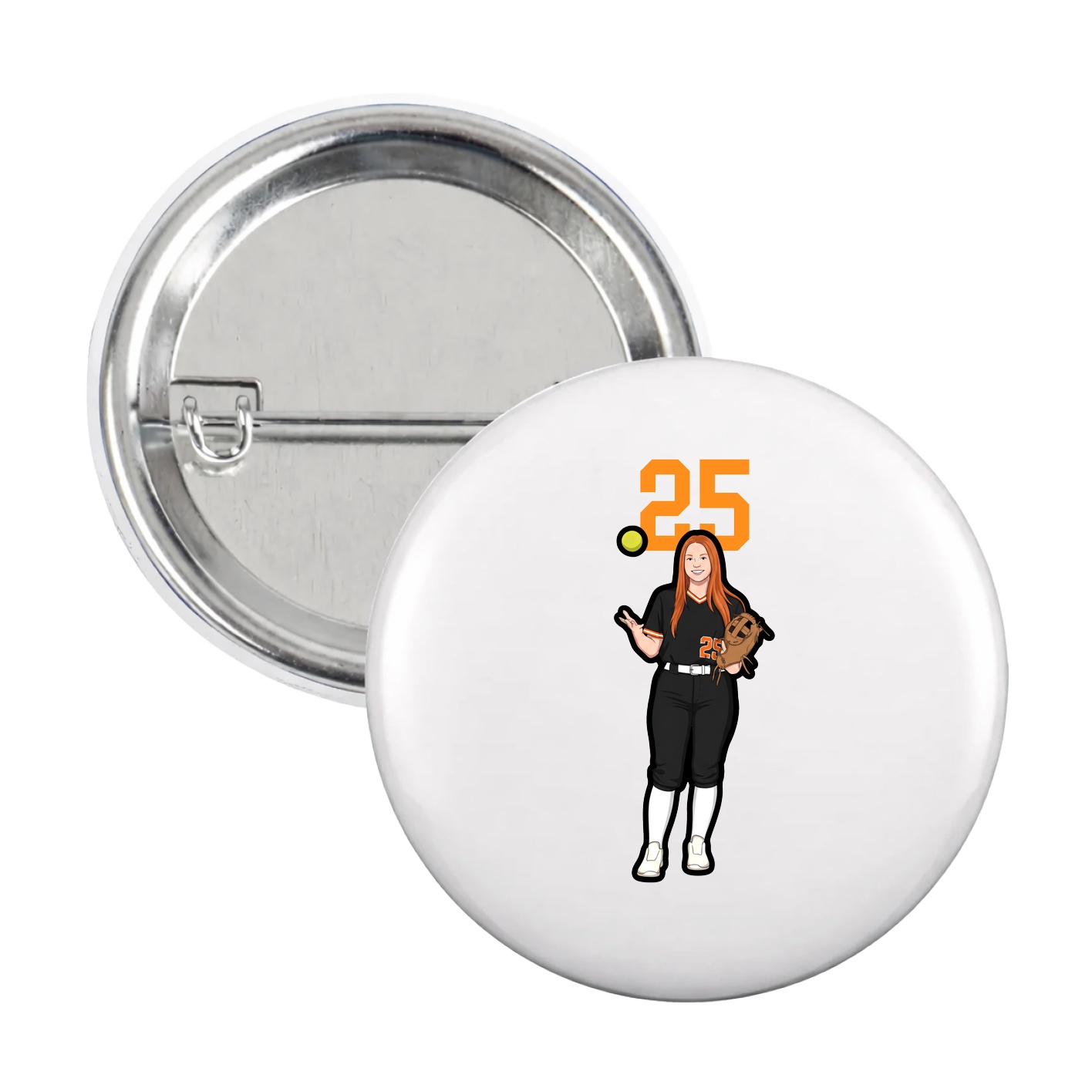 Game Day Button — Number Top in White