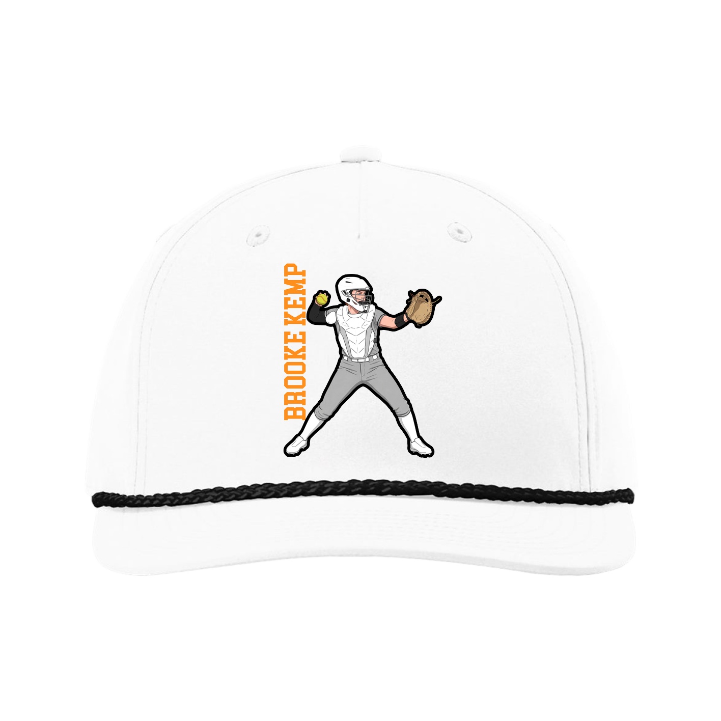 Five-Panel Classic Rope Cap — Name Vertical in White
