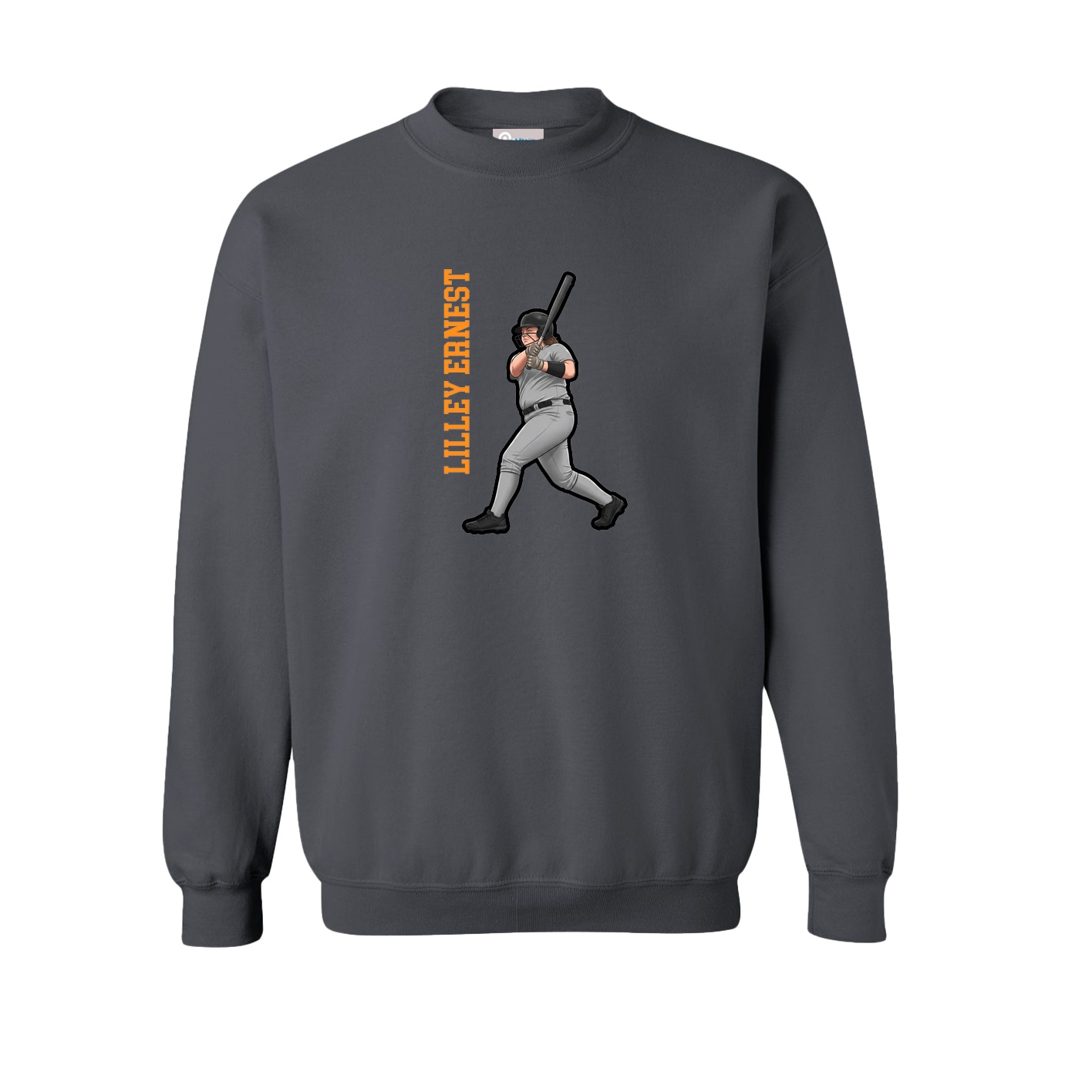Fleece Crew — Name Vertical in Grey