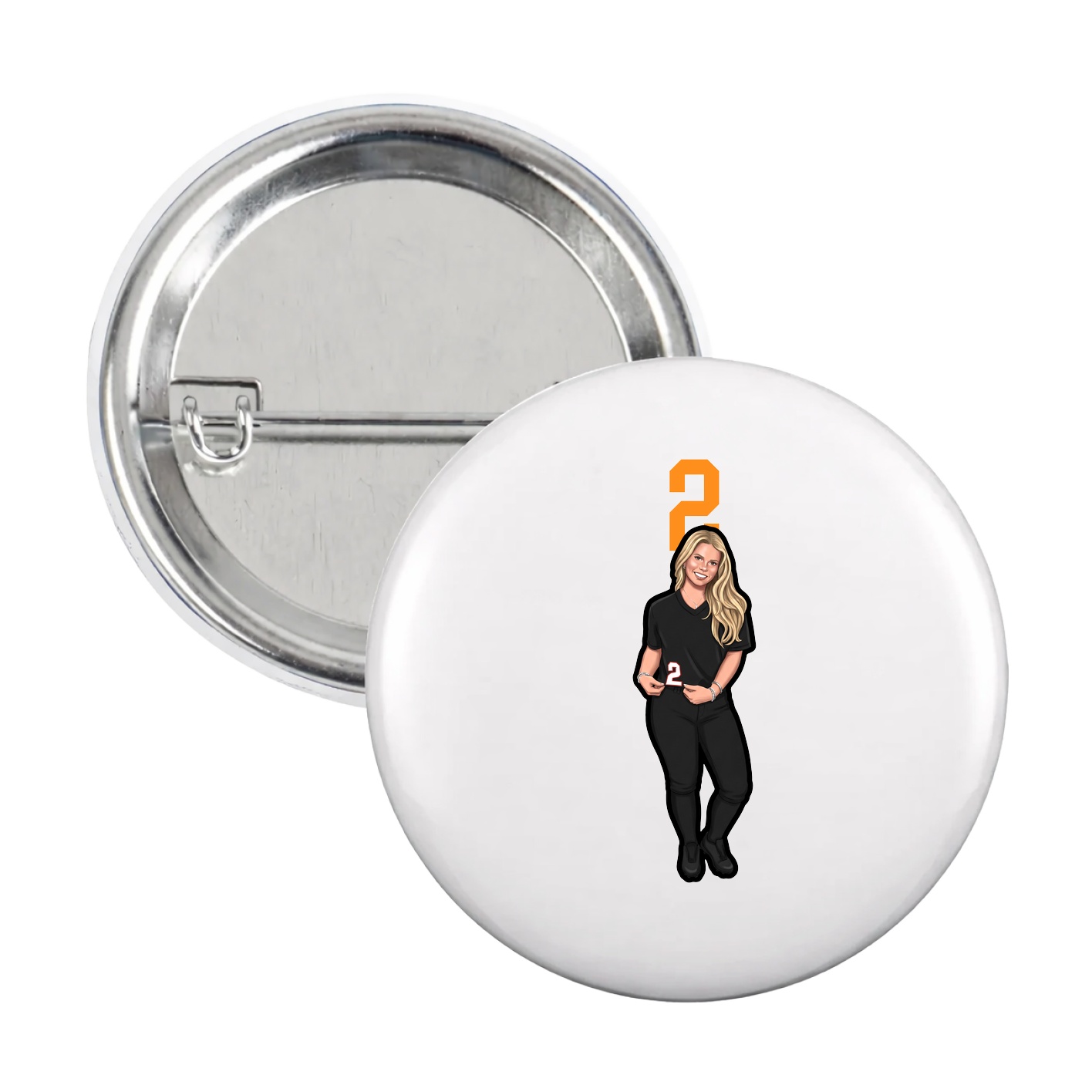 Game Day Button — Number Top in White