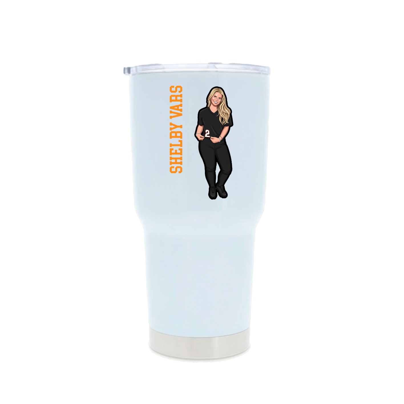 30oz Stainless Steel Tumbler — Name Vertical in White