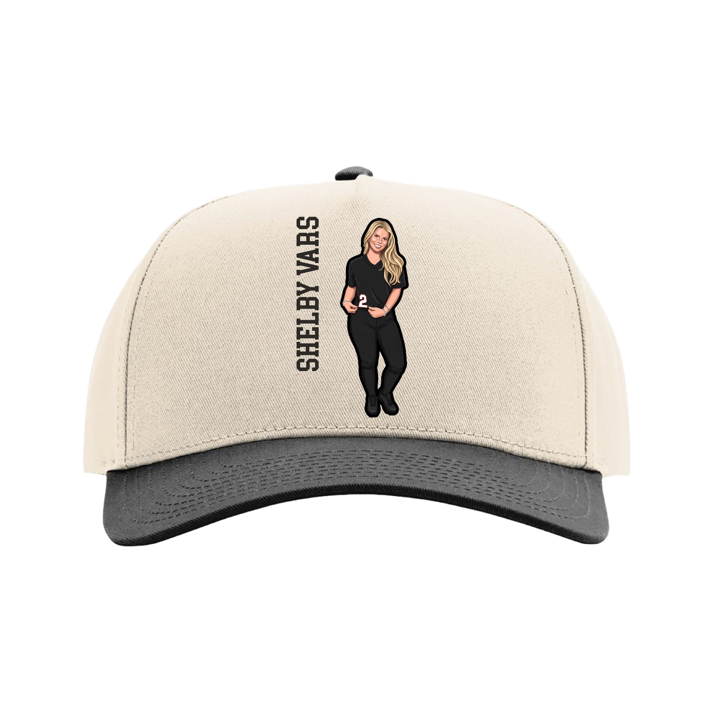 Full Fabric Five-Panel Champ Cap — Name Vertical in Cream/Black