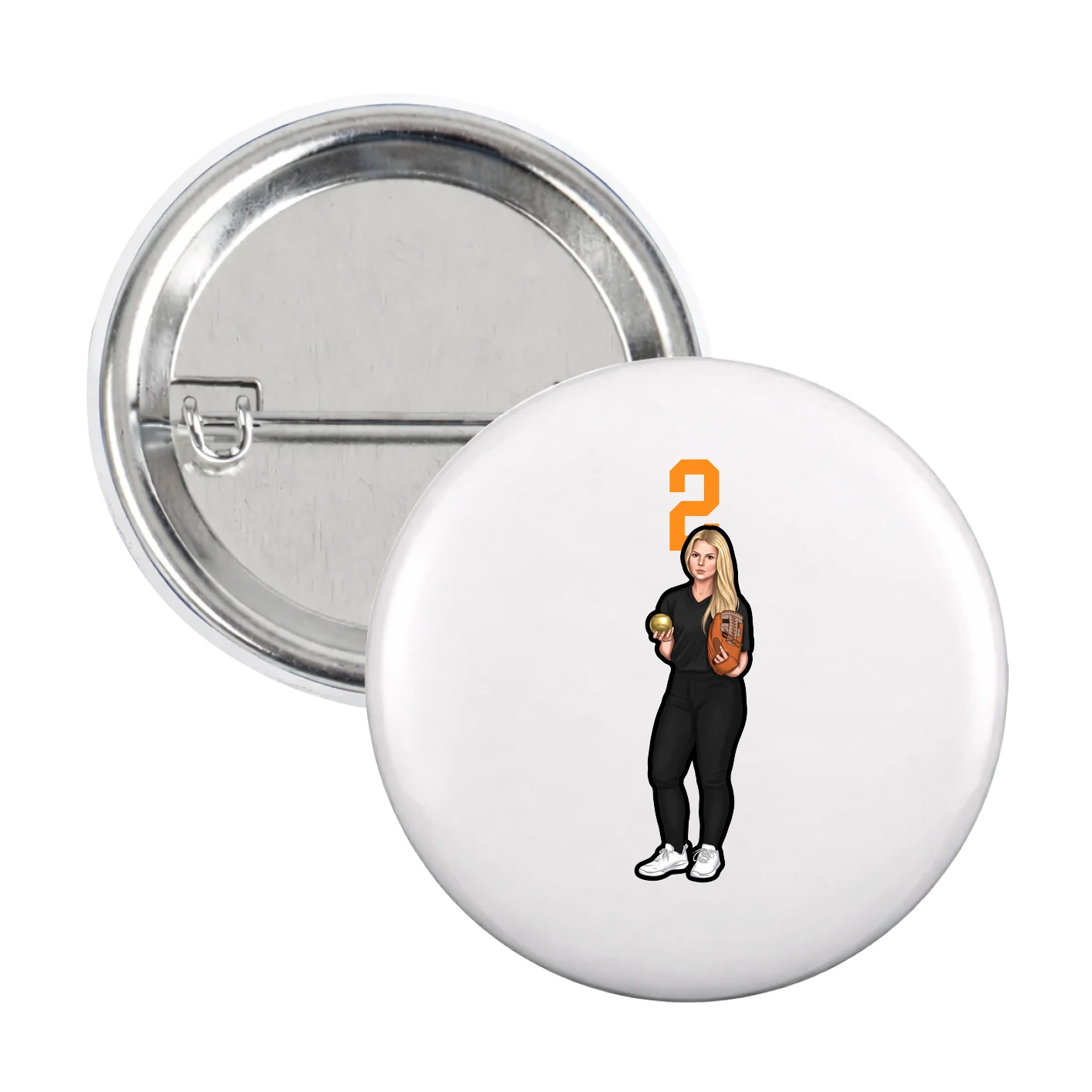 Game Day Button — Number Top in White