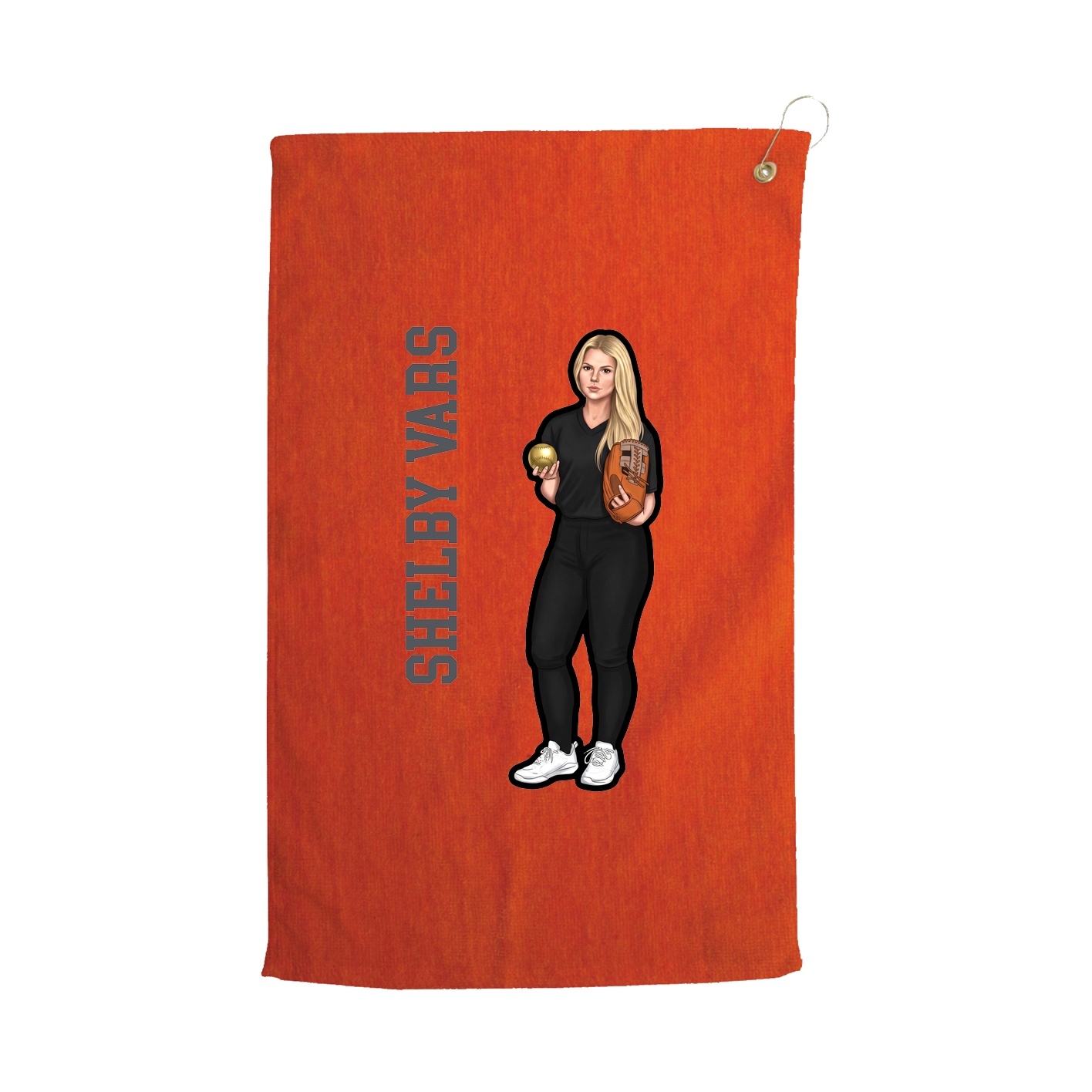 Golf Towel — Name Vertical in Orange