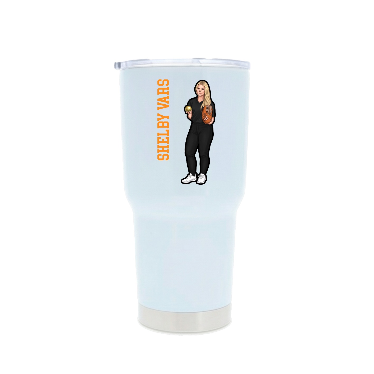 30oz Stainless Steel Tumbler — Name Vertical in White