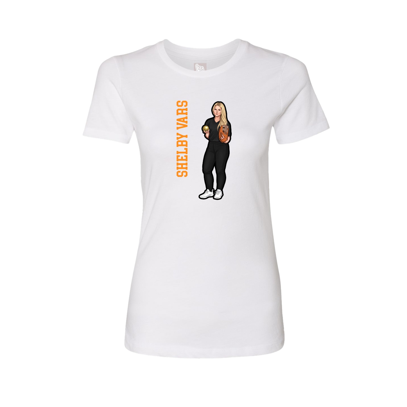 Womens Tee — Name Vertical in White