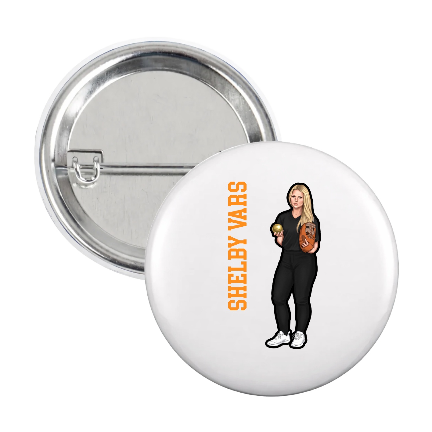 Game Day Button — Name Vertical in White