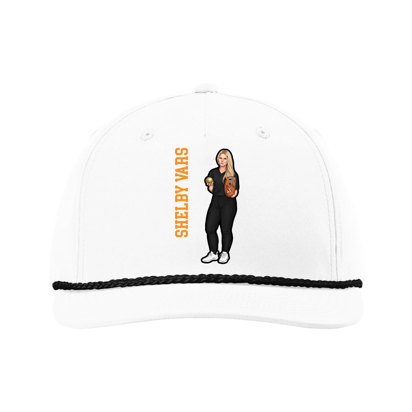 Five-Panel Classic Rope Cap — Name Vertical in White