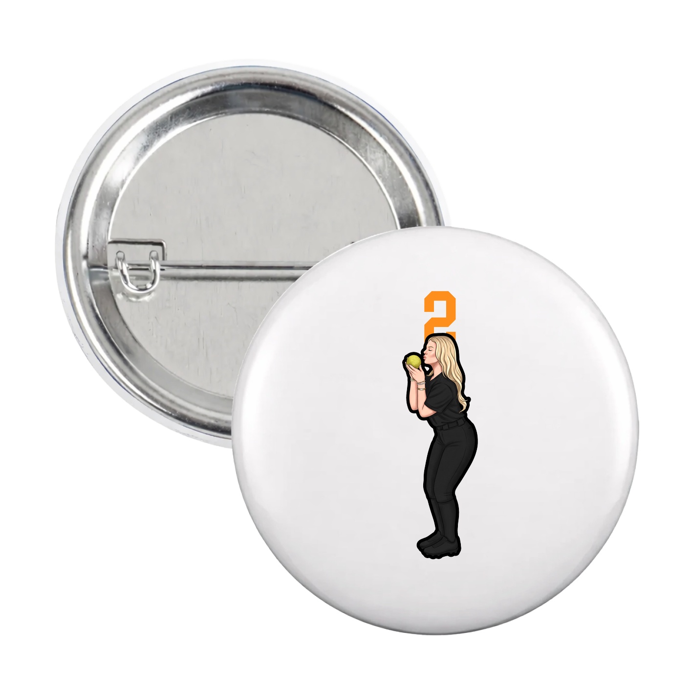 Game Day Button — Number Top in White