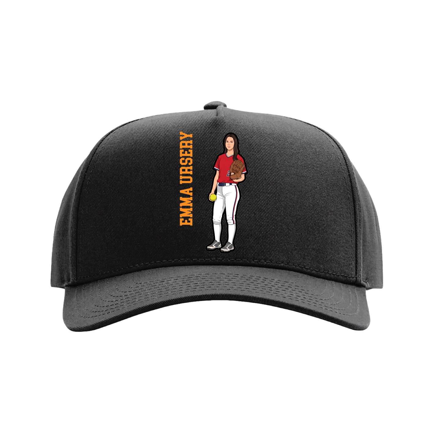 Full Fabric Five-Panel Champ Cap — Name Vertical in Black
