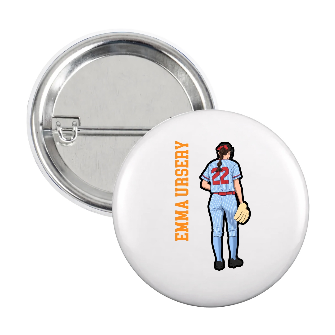 Game Day Button — Name Vertical in White