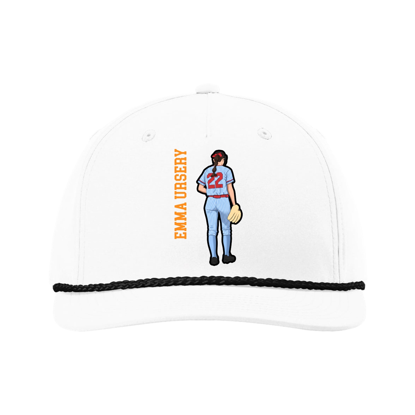 Five-Panel Classic Rope Cap — Name Vertical in White
