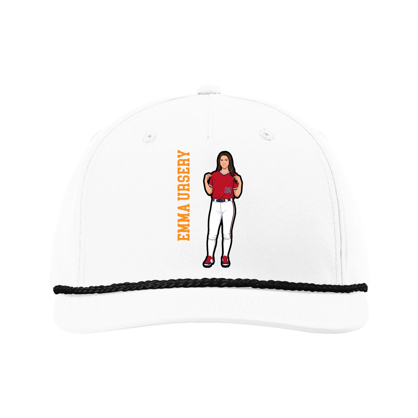 Five-Panel Classic Rope Cap — Name Vertical in White