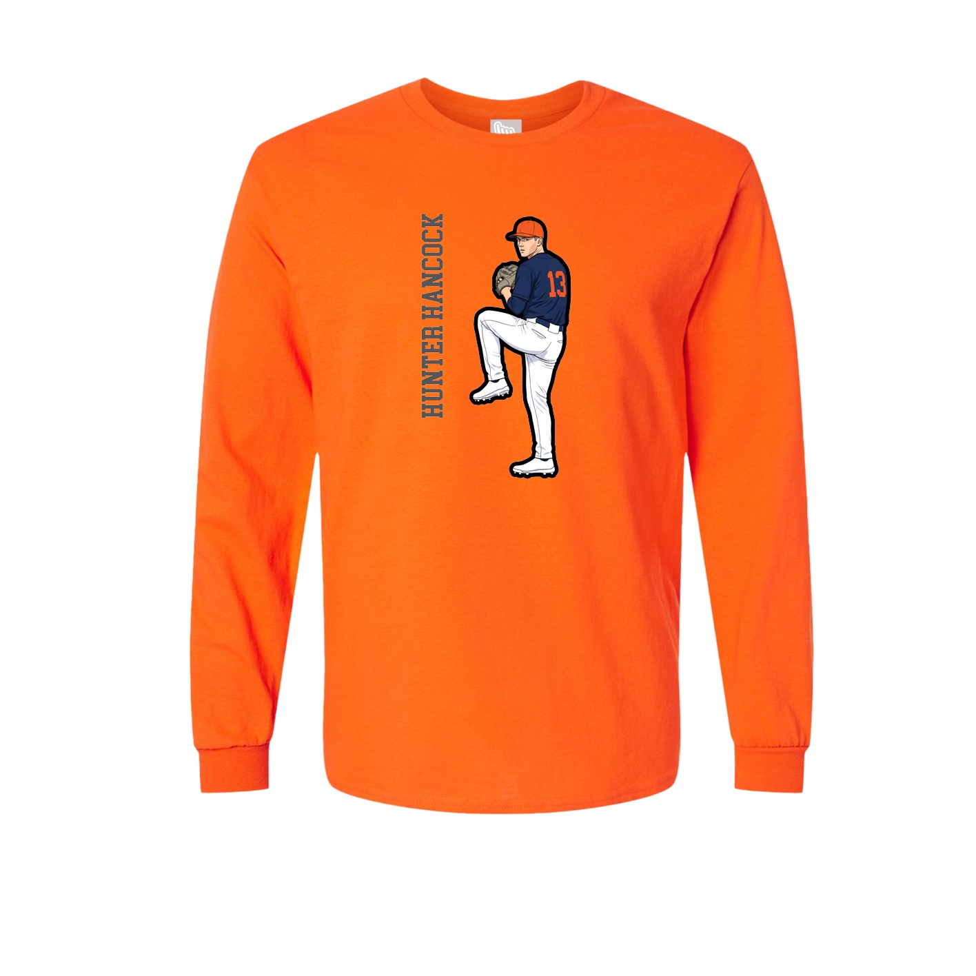Long Sleeve Tee — Name Vertical in Orange