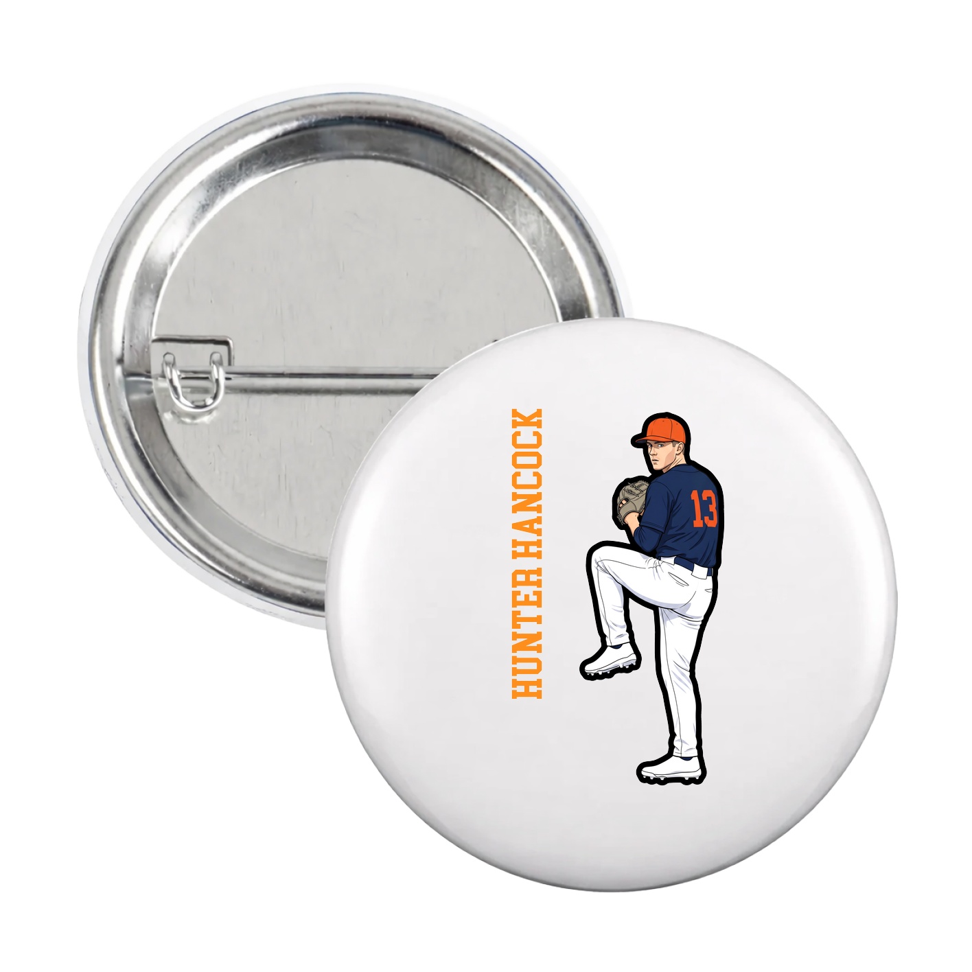 Game Day Button — Name Vertical in White