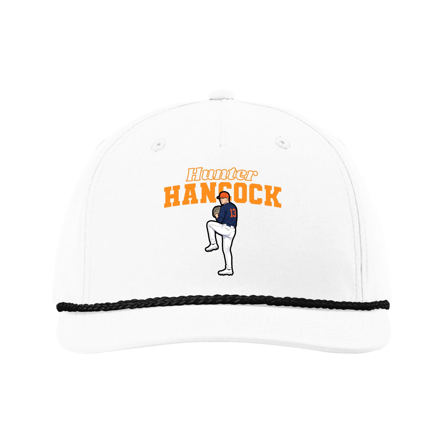 Five-Panel Classic Rope Cap — Name Arch in White
