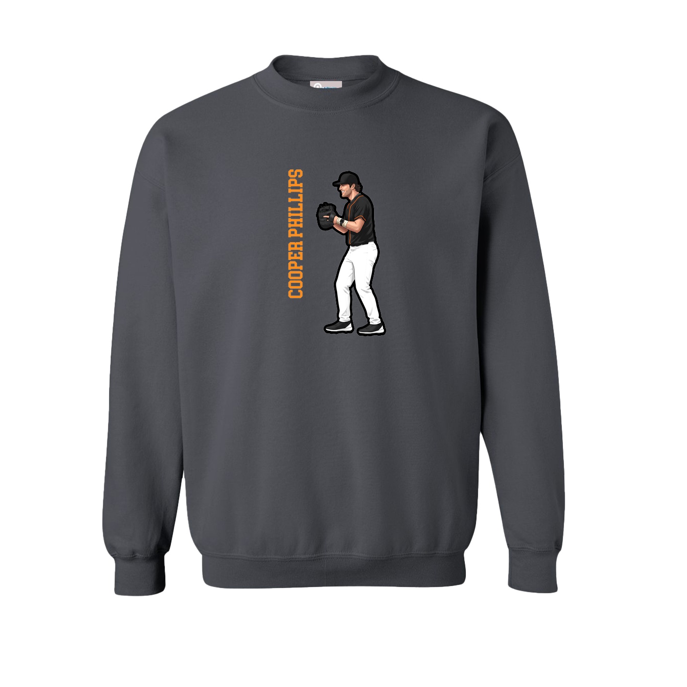 Fleece Crew — Name Vertical in Grey