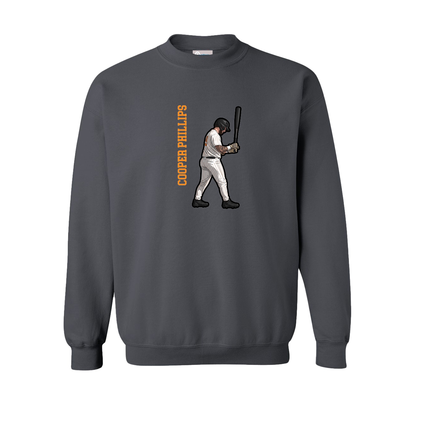 Fleece Crew — Name Vertical in Grey