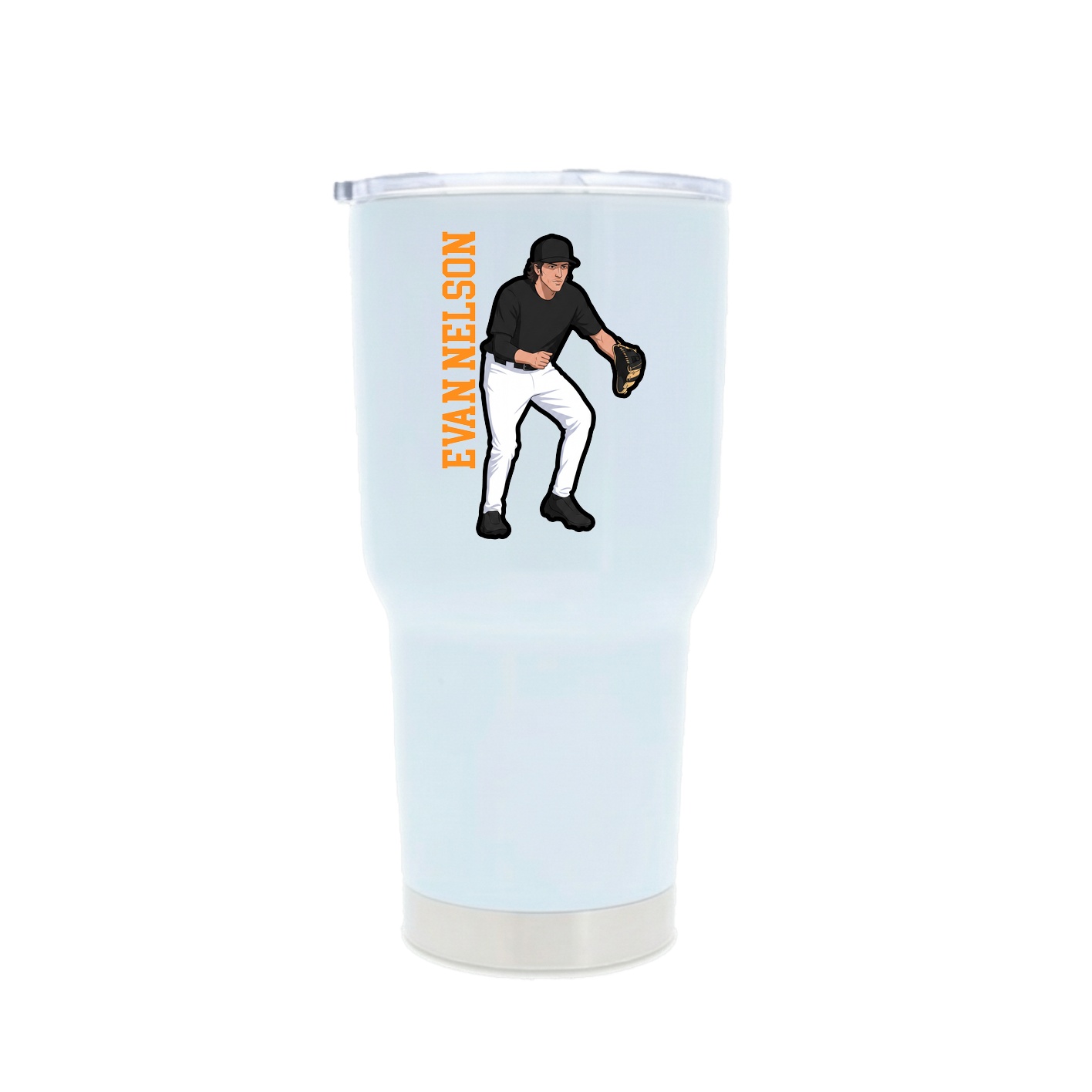 30oz Stainless Steel Tumbler — Name Vertical in White