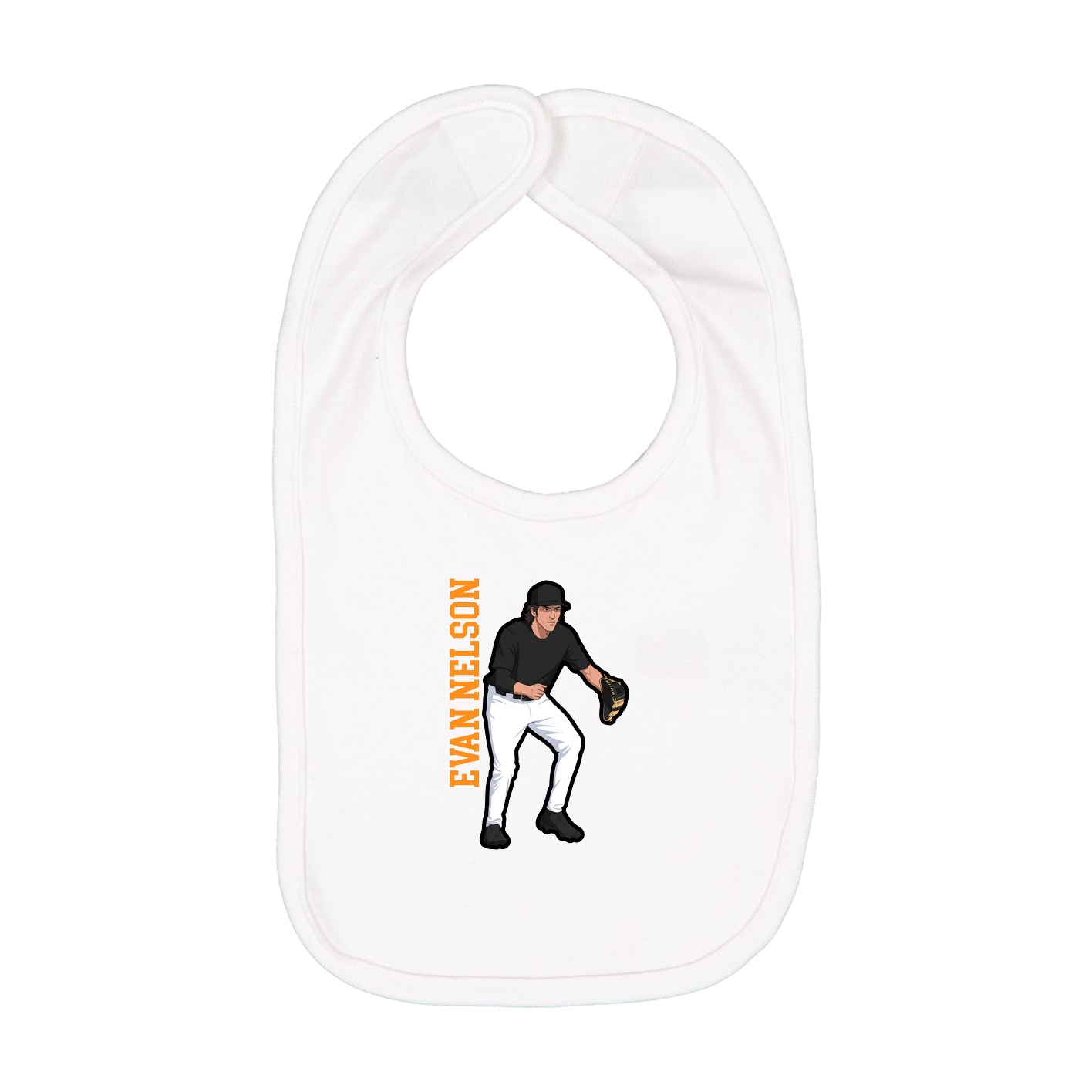 Infant Bib — Name Vertical in White