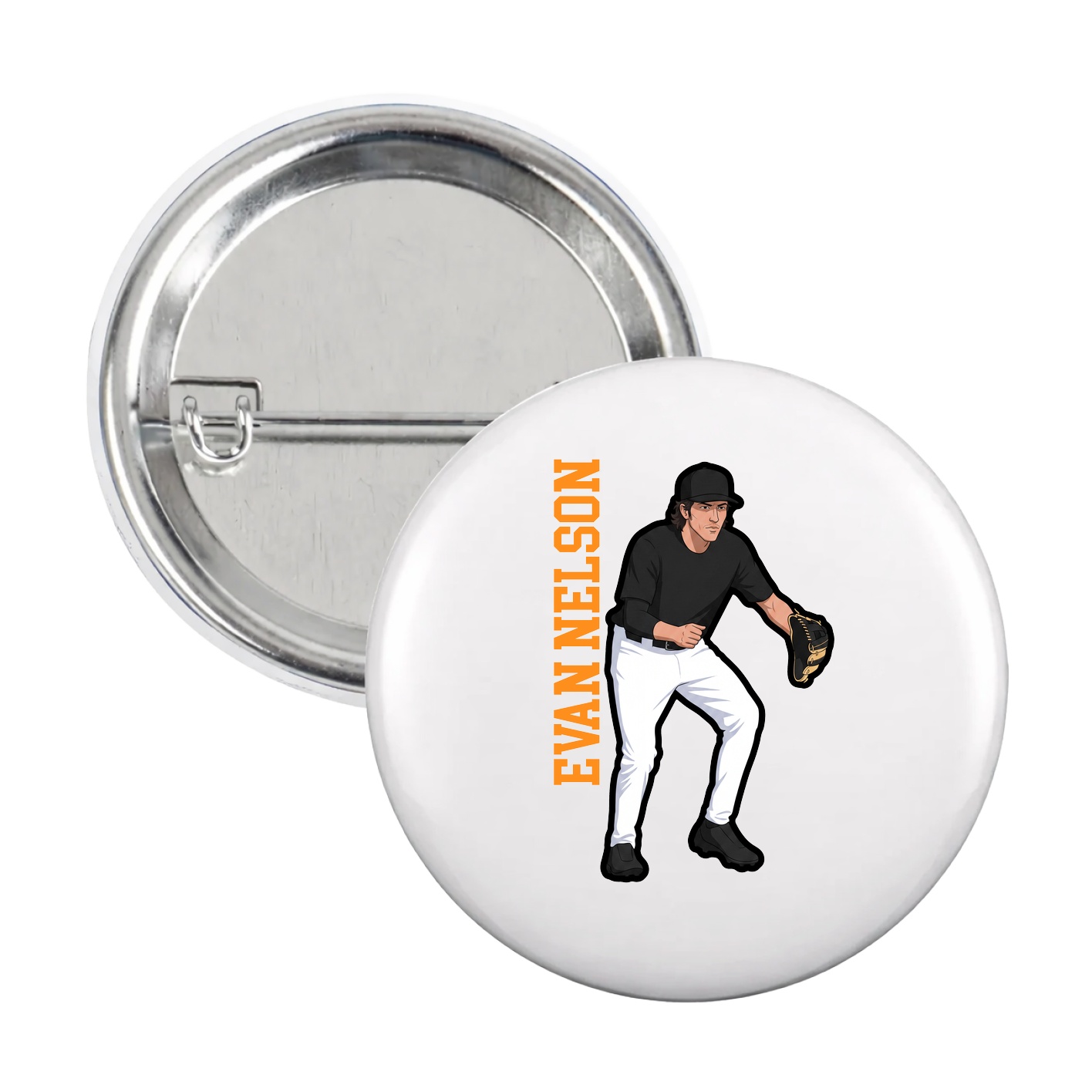 Game Day Button — Name Vertical in White