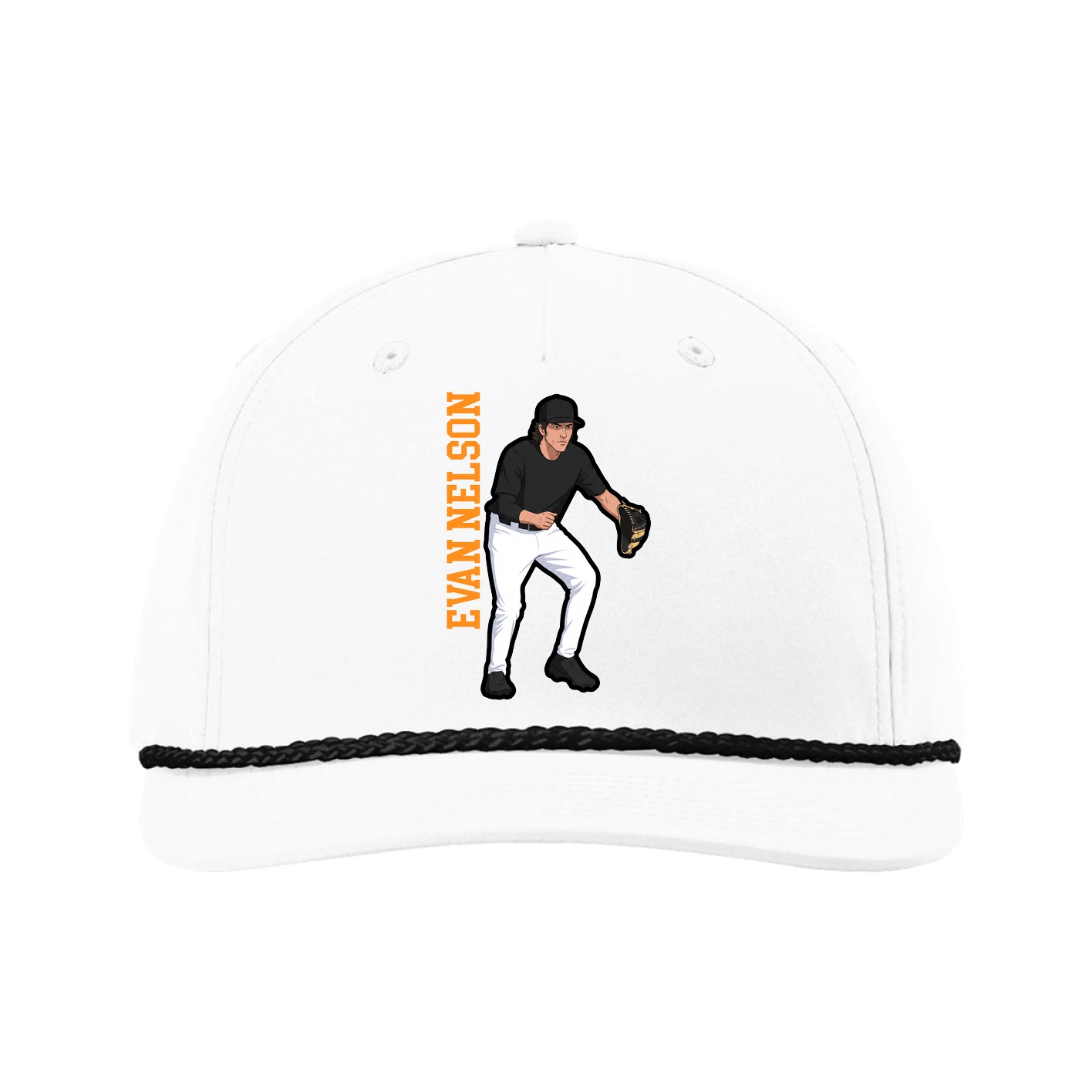 Five-Panel Classic Rope Cap — Name Vertical in White