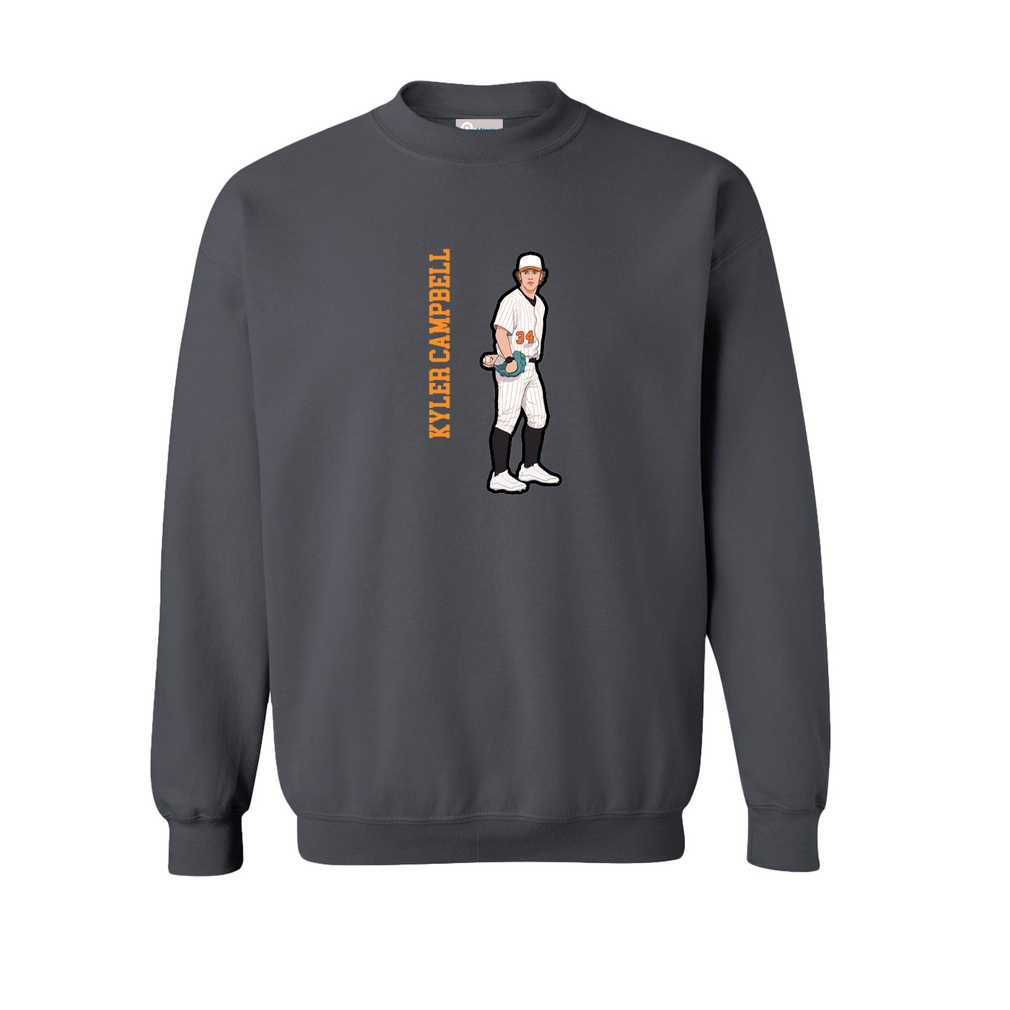 Fleece Crew — Name Vertical in Grey