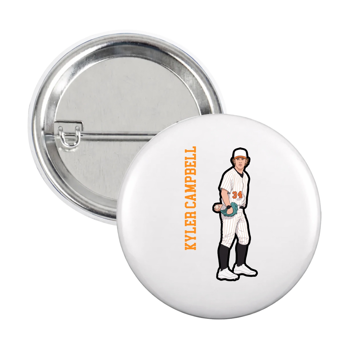 Game Day Button — Name Vertical in White