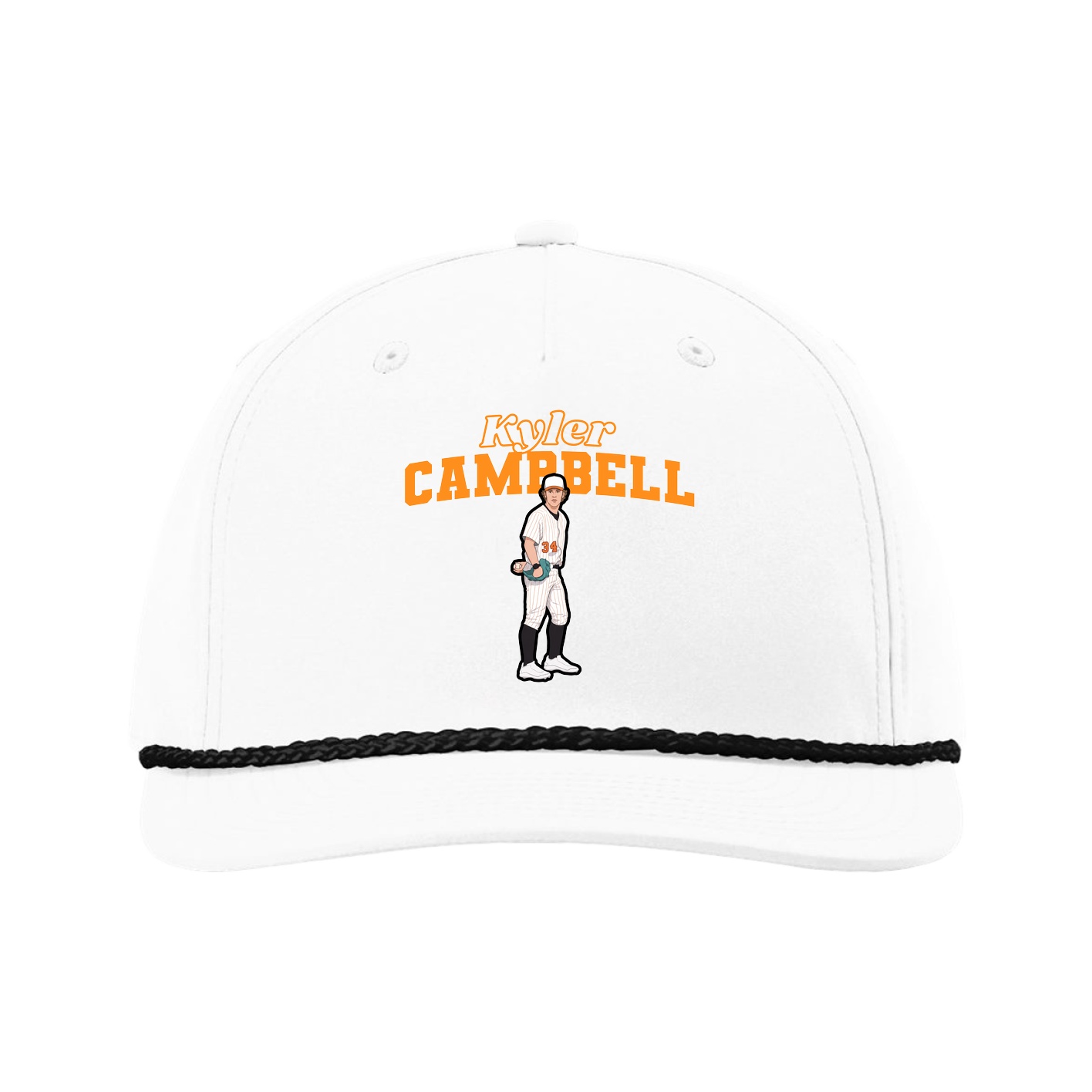 Five-Panel Classic Rope Cap — Name Arch in White