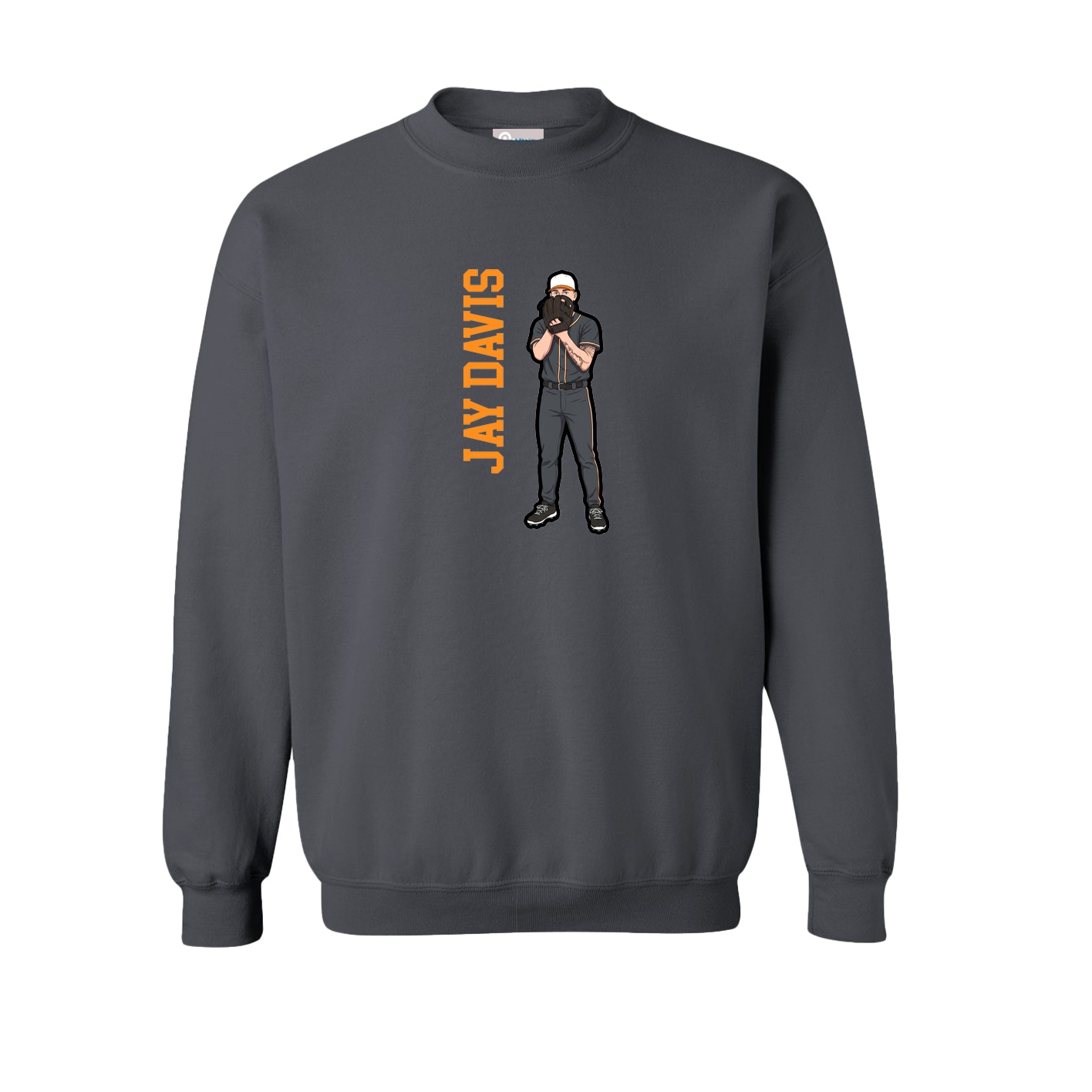 Fleece Crew — Name Vertical in Grey